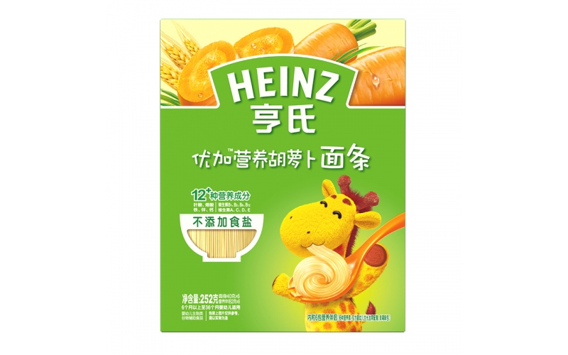亨氏 (Heinz) 1段 嬰幼兒輔食 優(yōu)加寶寶面條 含胡蘿卜 寶寶營(yíng)養(yǎng)面條252g（無(wú)鹽）(輔食添加初期-36個(gè)月適用)