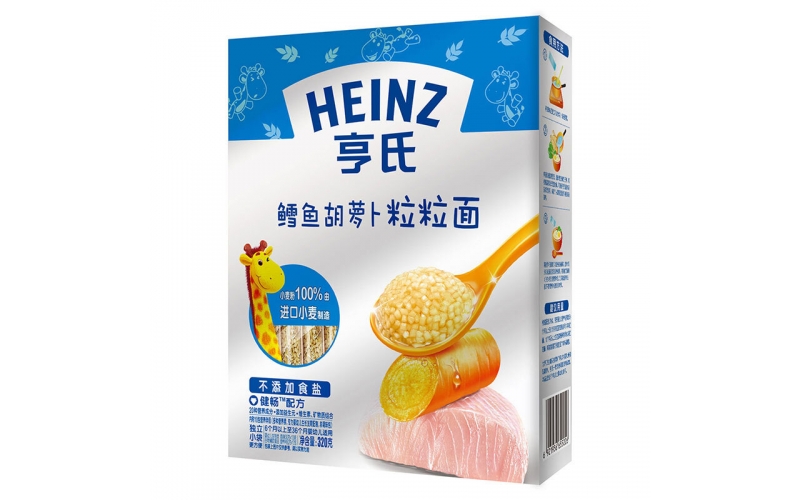 亨氏 (Heinz) 嬰幼兒輔食 金裝粒粒面 含鱈魚胡蘿卜寶寶營(yíng)養(yǎng)顆粒面320g（無鹽）(輔食添加初期-36個(gè)月適用)