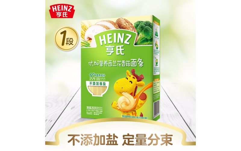 亨氏 (Heinz) 1段嬰幼兒輔食優(yōu)加寶寶面條 西蘭花香菇 寶寶營(yíng)養(yǎng)面條336g（無鹽）(輔食添加初期-36個(gè)月適用)