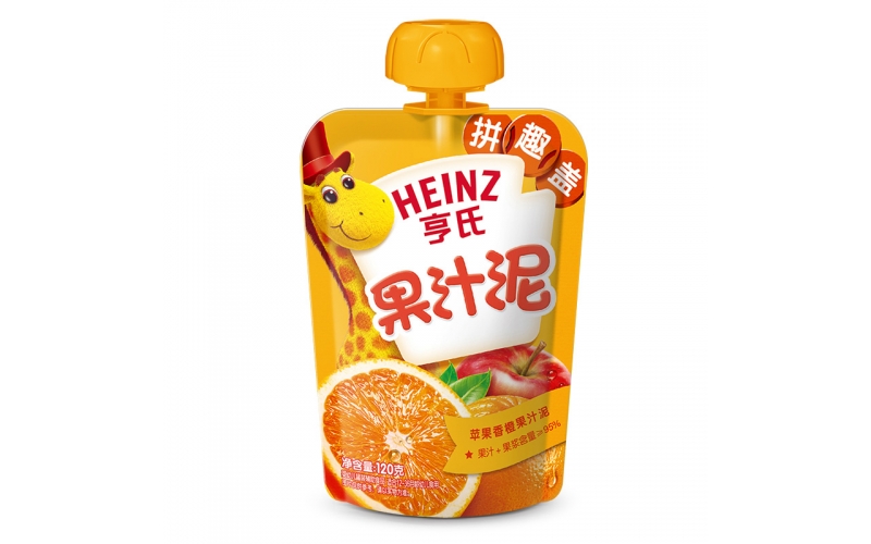 亨氏（Heinz）果汁泥 嬰兒水果泥寶寶輔食泥零食（1-3歲適用） 香橙蘋果120g