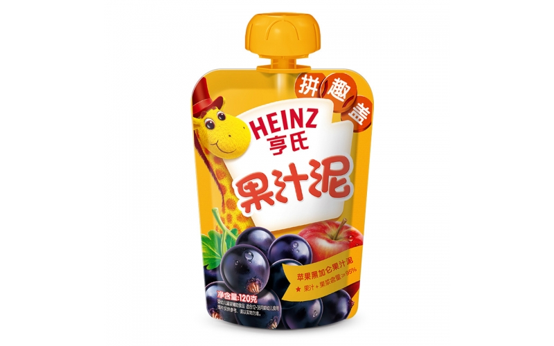 亨氏（Heinz）果汁泥 嬰兒水果泥寶寶輔食泥零食（1-3歲適用） 黑加侖蘋果120g