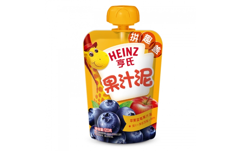 亨氏（Heinz）果汁泥 嬰兒水果泥寶寶輔食泥零食（1-3歲適用） 藍(lán)莓蘋果120g
