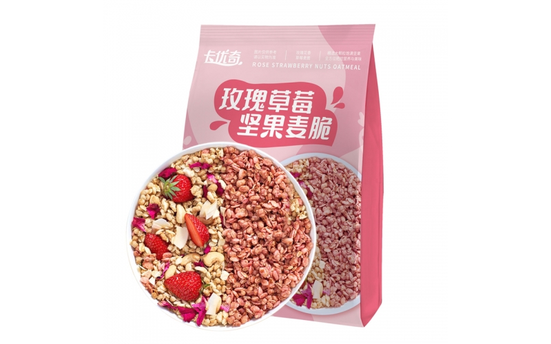 智力卡優(yōu)奇水果堅(jiān)果麥脆300g免煮學(xué)生營(yíng)養(yǎng)早餐即食干吃燕麥代餐 玫瑰草莓麥脆